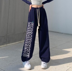 全3色 パンツ ズボン ウエストゴム 切り替え 体型カバー LOGO ロゴ 英字 大きいサイズあり 原宿系ファッション 韓国風 ダンス 衣装 ダン