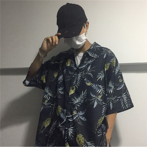 ヤシの木柄シャツ2色総柄ブラウスシャツ半袖五分袖黒ブラックイエローハワイダンス衣装ヒップホップHIPHOPレディースメンズガールズスト