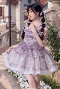 S M L XL 森系 Lolita系ロリータ ワンピース 吊りスカートワ洋服ティアードスカート ウエディングドレス