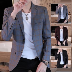 テーラードジャケット メンズ ブレザー スーツ ビジネススーツ チェック柄 紳士用 通勤 アウター 細身 結婚式 春秋 カジュアルスーツ