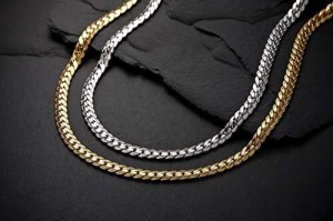 ヘリンボーン ペレバレンチノ 天然ダイヤモンド磁気ネックレス (ゴールド、Lサイズ)