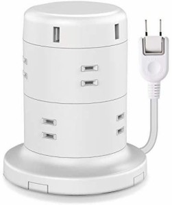 エレコム 電源タップ タワー型 延長コード 8個口 USB×5ポート 雷ガード ほこりシャッター 固定パーツ付 2m ホワイト ECT-0620WH