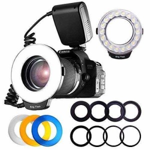 カメラ一眼レンズカメラ用 接写専用ストロボ LED 48球 マクロリングライトマクロリングフラッシュ Canon、Nikonに対応ストロボ LCDディ