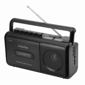 Gelielim ラジカセ カセットテープ プレーヤー AMFMワイドFM対応 コンセント付き電池駆動可能 マイク付き ポータブルラジオ ブラック