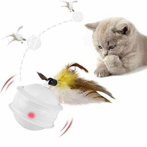 CAMONTI 猫おもちゃ 電動 猫じゃらし 自動 猫ボール LEDライト 猫用電動おもちゃ ボール 羽 2本付き 電動猫じゃらし ねこ遊び ネコ知育訓