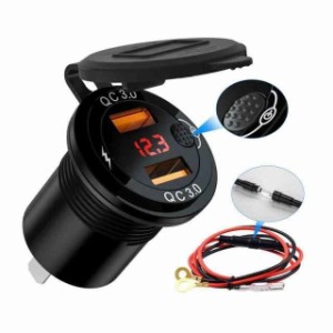 バイク電源 USB器 USB電源 QC3.0 車載器 カーチャージャー USB器ソケット デュアルUSBカーチャージャー 埋め込み用 電圧計付き 急速 USB2