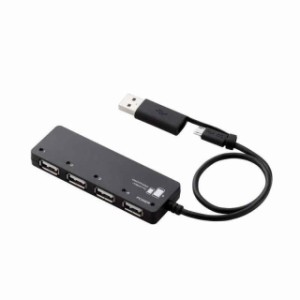 エレコム USB2.0 microUSB ハブ 4ポート バスパワーmicroUSBケーブル+変換アダプタ付 ブラック U2HS-MB02-4BBK