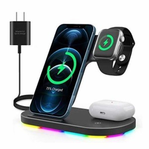 ワイヤレス充電器 3IN1 充電スタンド ワイヤレス充電機 QI急速 15W出力 APPLE WATCH87SE65432スタンド IPHONE 14131211PRO MAX