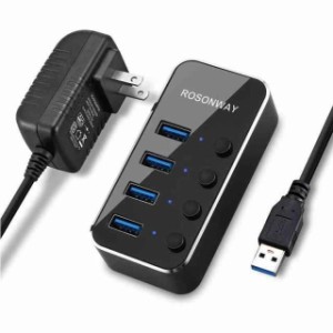 ROSONWAY USB ハブ 3.0 電源付き 4ポートUSB Hub セルフパワーとバスパワー アルミ製 5Gbps 高速転送 USB 3.0 ハブ独立スイッチ付 5V2A 