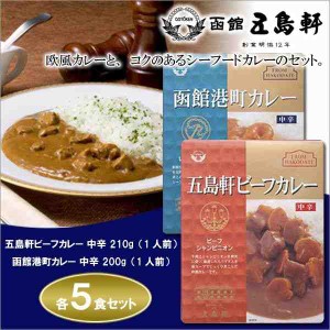 五島軒☆五島軒ビーフカレー 中辛 210g & 函館港町カレー 中辛 200g×各5食セット(支社倉庫発送品)