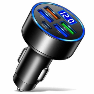 TOORQR カーチャージャー シガーソケット 増設 車載充電器 USB-C & USB【66W 5ポート】PD 20W+QC3.0ポート カー用品 電圧計 軽量化急速充