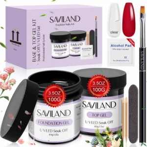 Saviland 100g ベースジェルとトップジェルセット 大容量 拭き取り不要 高光沢トップジェルポリッシュ 2個セット ベースネイルコート ジ