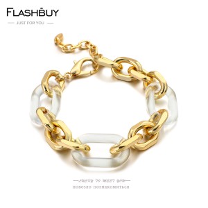 Flashbuy-男性女性太いチェーンブレスレット パンク 太い金属 クリアアクリル ジュエリー