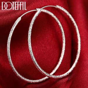 Doteffil 925 スターリングシルバースクラブマットラウンドサークル 50 mmビッグフープイヤリング女性ヨーロッパファッション宝石類ギフ