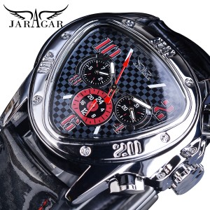 JARAGAR 3ダイヤルオート腕時計男性多機能マシン式腕時計スポーツスタイルトライアングル軍用時計レザーストラップ
