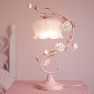 ロマンチックピンク花テーブルランプ寝室用ローズガラスデスクランプモダン LED ベッドスタンドライト器具モールディング装飾ライト