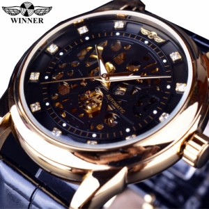 勝者キング室ダイヤモンドデザインブラックゴールド時計 MONTRE オムメンズ腕時計トップブランド高級レロジオ男性スケルトンマシン式時計