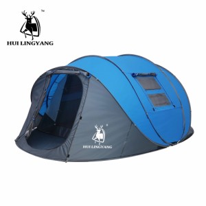 HUI LINGYANGスローポップアップテント4-5-6人屋外自動テント2層ファミリーテント防水キャンプハイキングテント