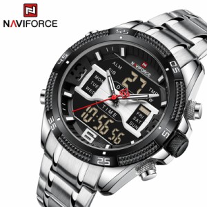 コネクテッドウォッチnaviforce 男性用ミリタリーデジタル腕時計 耐水性 LEDクォーツ スポーツ腕時計 アラーム 発光時計 2023