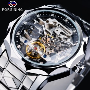 FORSINING-メンズスケルトン腕時計オリジナルデザインステンレススチールオート巻き