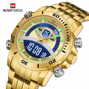 Naviforce-男性用高級時計 オリジナルデジタル腕時計 ミリタリースポーツ クォーツ スチール 耐水性 男性用