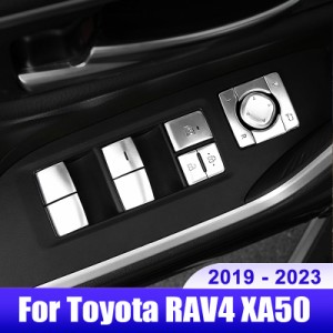 トヨタ RAV4 XA50 19-23 RAV 4 ハイブリッド車ウィンドウガラスリフトスイッチボタントリムカバーアルミアクセサリー