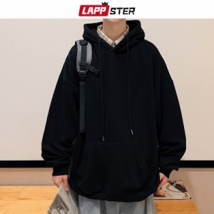 LAPPSTER-黒刺繍入りスプリントフード付きスウェットシャツ 韓国特大スウェットシャツ 原宿 7色で利用可能 2023コレクション