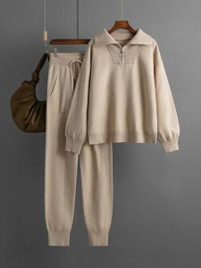 女性の冬のニットスーツ,2ピースの暖かいスーツ,女性のパンツ,特大のカジュアルウェア,ジョギング,トラックスーツ