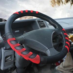 大型トラックバスステアリングホイールカバー革 + 生地車のステアリングホイールカバーインテリアアクセサリー 40 センチメートル 42 セ