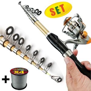 伸縮式釣り竿セット,スピニングリール,釣り糸付き,屋外マス釣り道具,dc1000,2000, 3000シリーズ,1.5-2.1m