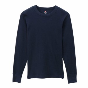 ヘインズ ロングTシャツ サーマル 防寒 あたたかい 丸首 長袖 無地 ワッフル BEEFY クルーネックロングスリーブ HM4-Q103 メンズ ネイビ