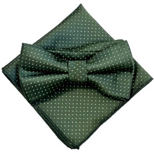 ドット（小） グリーン蝶ネクタイ＆ポケットチーフ２点セット メンズ ワンタッチ フォーマル カジュアル 緑