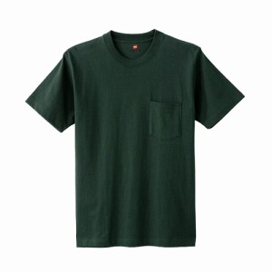 ヘインズ Tシャツ 半袖 丸首 綿100% 丸胴仕様 タグレス仕様 ビーフィポケットTシャツ ビーフィー H5190 メンズ ダークグリーン M