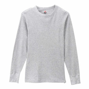 ヘインズ ロングTシャツ 防寒 あたたかい 丸首 長袖 無地 ワッフル BEEFY サーマルクルーネックロングスリーブ HM4-Q103 メンズ ヘザーグ