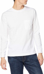 ヘインズ Tシャツ 長袖 丸首 綿100% 丸胴仕様 タグレス仕様 ビーフィロングスリーブポケットT ビーフィー H5196 メンズ ホワイト S