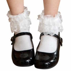 アリサナ ショートソックス キッズ 女の子 フォーマル 靴下 白 黒 スクール フリフリレース靴下 白 S ショート