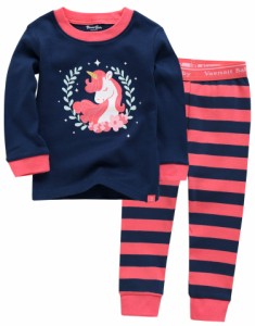 Vaenait Baby キッズ子供ベビー服綿100%ルームウェア長袖パジャマ寝間着上下セットユニコーンGirls Flower Unicorn Navy JM