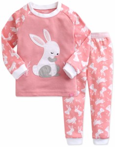 Vaenait Baby キッズ子供ベビー服綿100%ルームウェア長袖パジャマ寝間着上下セット Girls Heeling Rabbit L