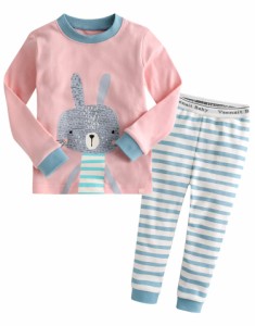 Vaenait Baby キッズ子供ベビー服綿100%ルームウェア長袖パジャマ寝間着上下セット Girls Pink Bunny XL