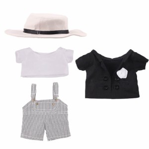 niannyyhouse 綿人形の服 20cm人形の服 帽子+上着+Tシャツ+吊りズボン 4点セット スーツ ぬいぐるみ 用 人形ベビー服