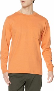 チャンピオン ロングTシャツ 長袖 丸首 綿100% ロングスリーブポケットTシャツ ベーシック C3-W401Z メンズ コルクオレンジ XL