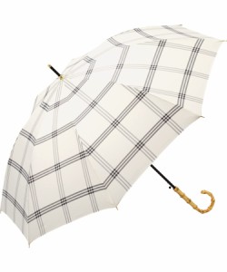 Wpc. 雨傘 ベーシックバンブージャンプアンブレラ チェック 長傘 63cm レディース 晴雨兼用 ジャンプ傘 大きい バンブーハンドル シンプ