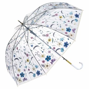 Wpc. 雨傘 ［ビニール傘］刺繍風アンブレラ ブルー 長傘 61cm レディース ジャンプ傘 大きい 花柄 ナチュラル 刺繍のようなデザイン 映え