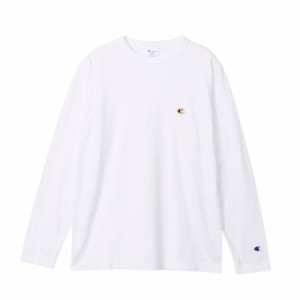 チャンピオン ロングTシャツ 長袖 丸首 綿100% 刺繍 ワンポイントロゴ ロングスリーブTシャツ ベーシック C8-X408 メンズ ホワイトXベー