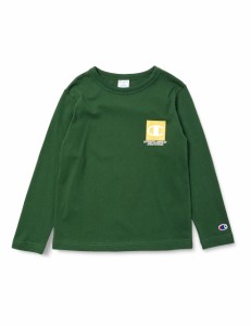 チャンピオン Tシャツ キッズ 長袖 丸首 綿100% Relax Fit グラフィックロゴプリント ロングスリーブポケットTシャツ CKSX407Z ダークグ