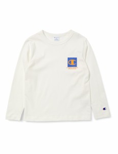 チャンピオン Tシャツ キッズ 長袖 丸首 綿100% Relax Fit グラフィックロゴプリント ロングスリーブポケットTシャツ CKSX407Z ホワイト