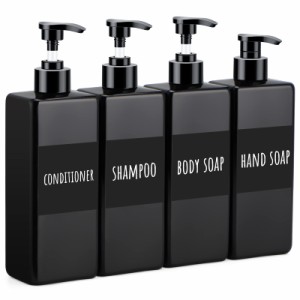 シャンプーボトル Segbeauty ディスペンサー 詰め替えボトル 4本セット 500ml 黒い ブラック 方形 容器 大容量 おしゃれ 漏れ防止 簡単取