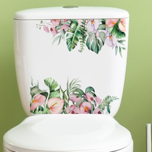 Mestiker 花 便器シール ウォールステッカー ピンク 花 トイレ ステッカー おしゃれ 浴室 壁紙 シール 葉っぱ Diy 観葉植物 シール はが