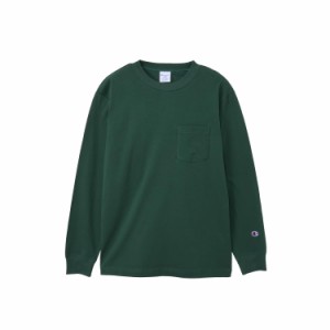 チャンピオン ロングTシャツ 長袖 丸首 綿100% ロングスリーブポケットTシャツ ベーシック C3-W401Z メンズ ダークグリーン