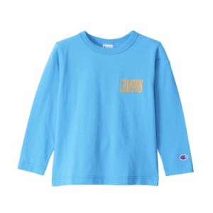 チャンピオン Tシャツ キッズ 長袖 丸首 綿100% Relax Fit グラフィックロゴプリント ロングスリーブポケットTシャツ CKSX407Z アクアブ